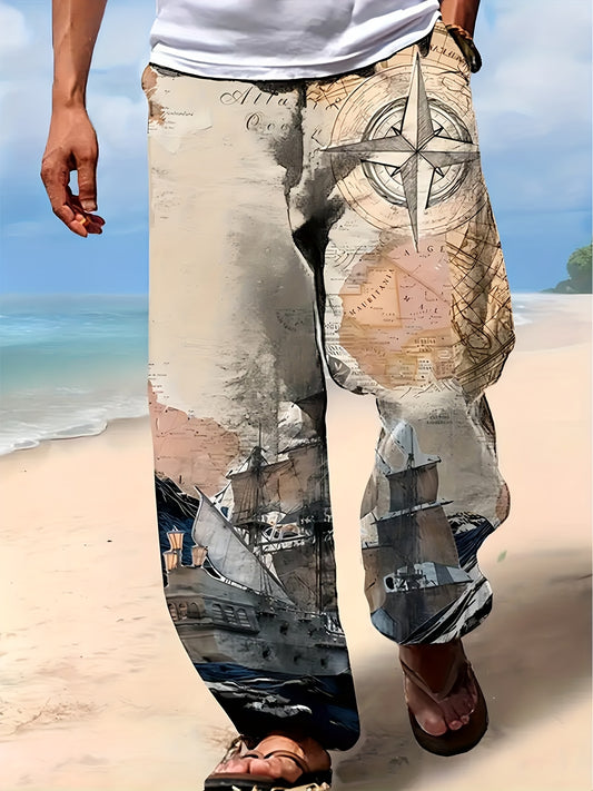 Compass Print 3D Beach Pants