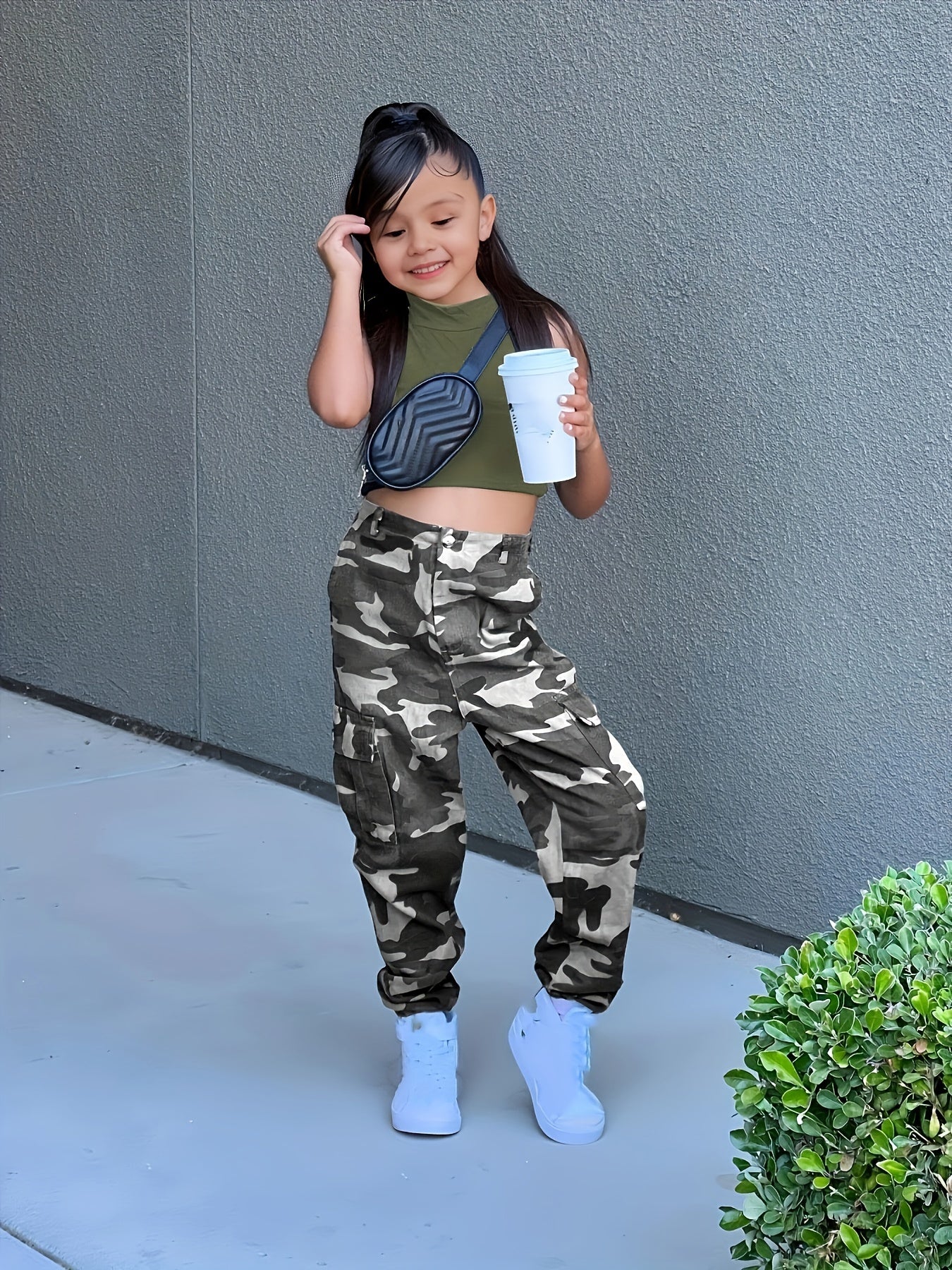 👗 Girls Cargo Style 2PCS Set - Stretchy Tank Top + Cargo Trousers