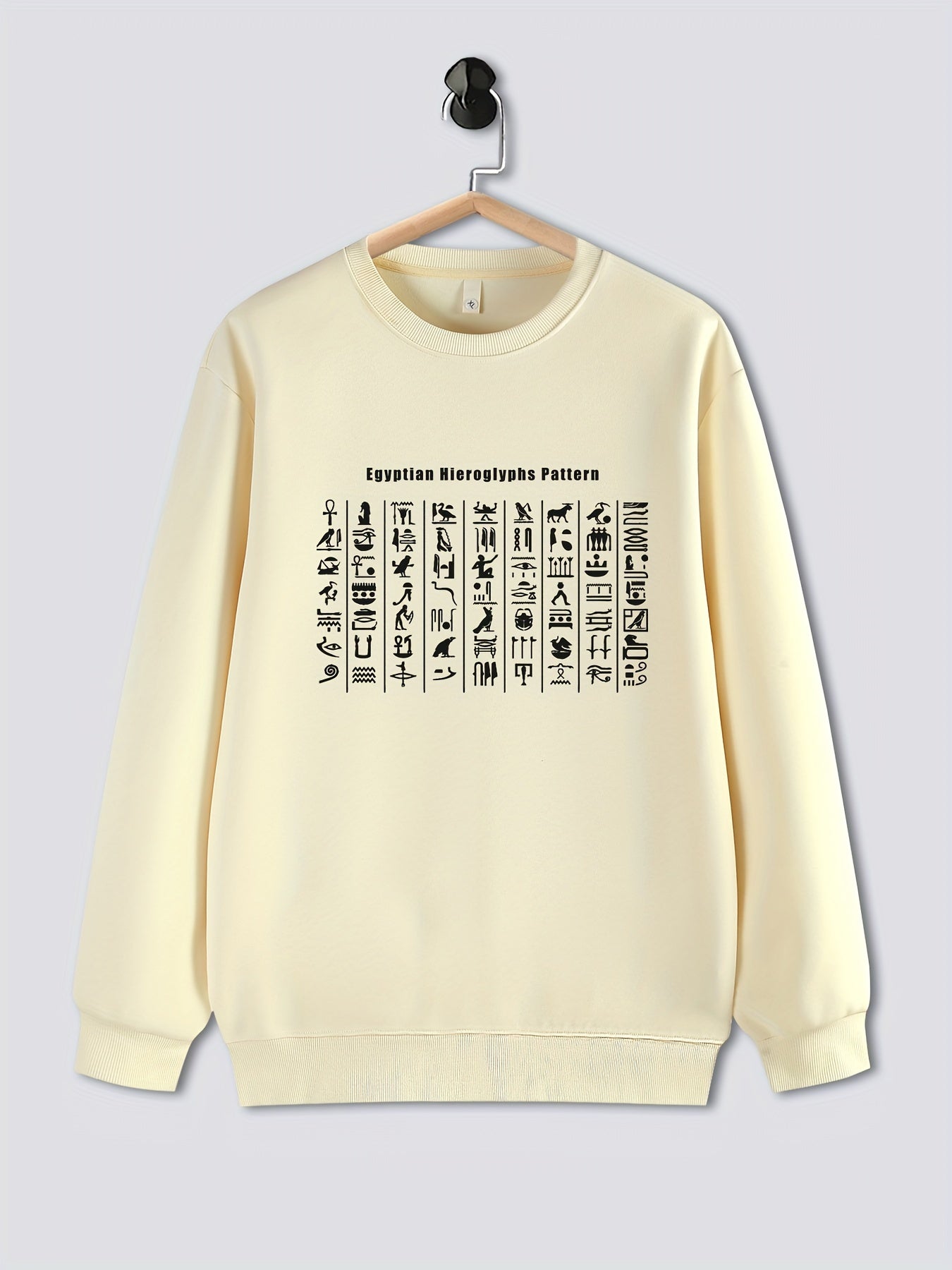 Egyptian Hieroglyphs Pattern Print Long Sleeve Crew Neck Sweatshirt 🌍