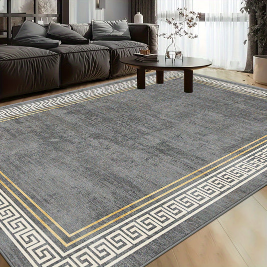 ✨ Stain-Resistant Non-Slip Area Rug: Geometric Grey & Gold Elegance 🌟