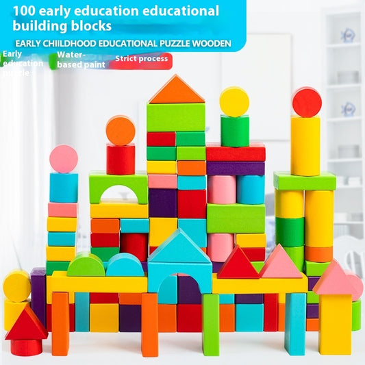 100 Colored Large Particle Building Blocks Children's Wooden Toys