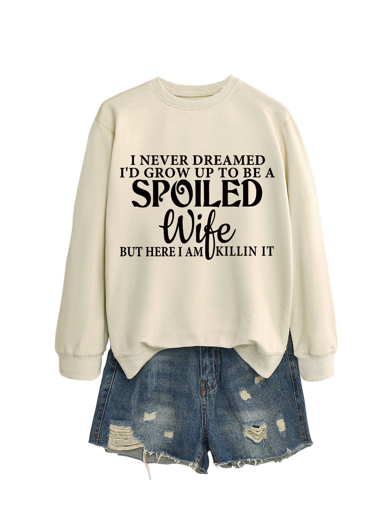 Casual Letters Printed Crew Neck Sweatshirt Women