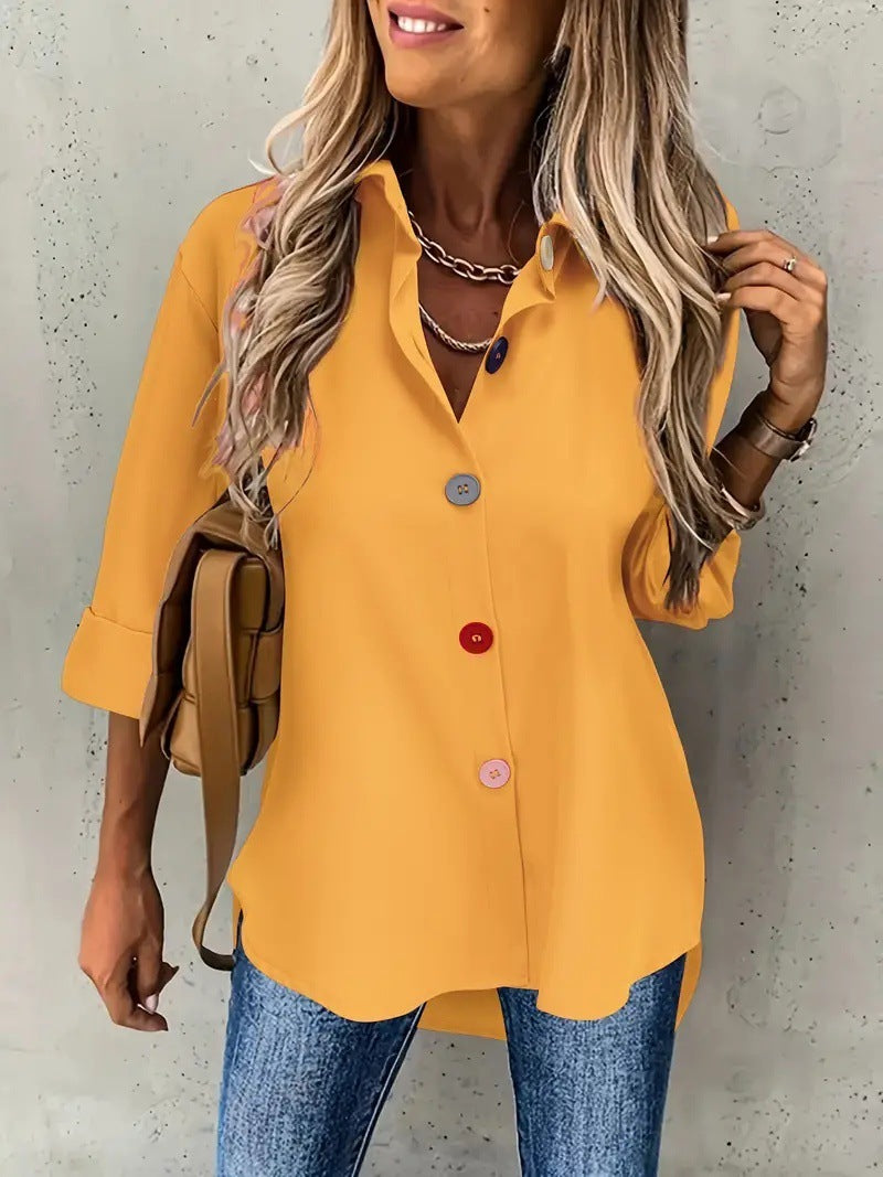 Casual Women's Solid Color Buttons Long Sleeve Shirt Top