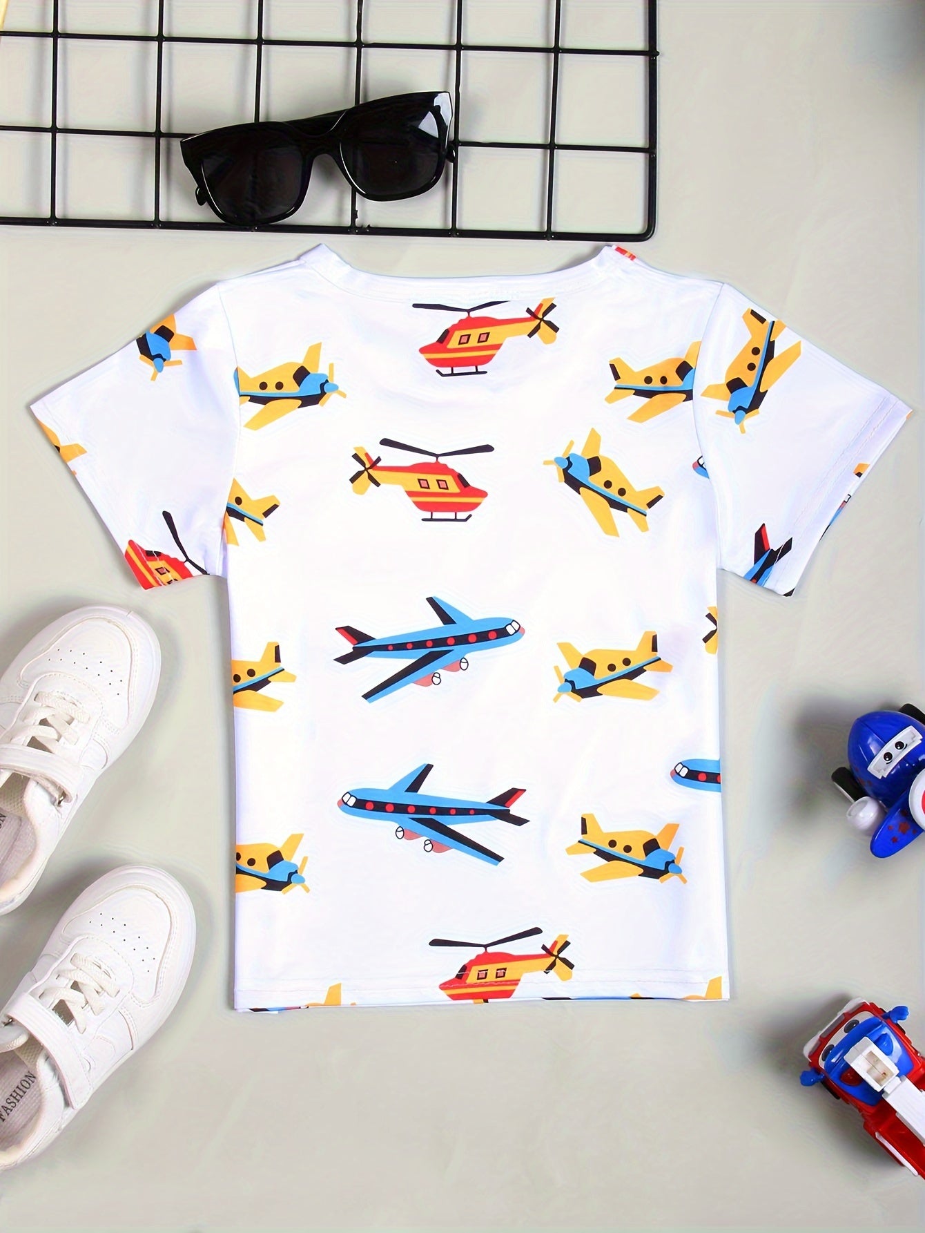 ✈️ Cartoon Colorful Planes Full Print T-Shirt – Vibrant Summer Tee for Kids 👕