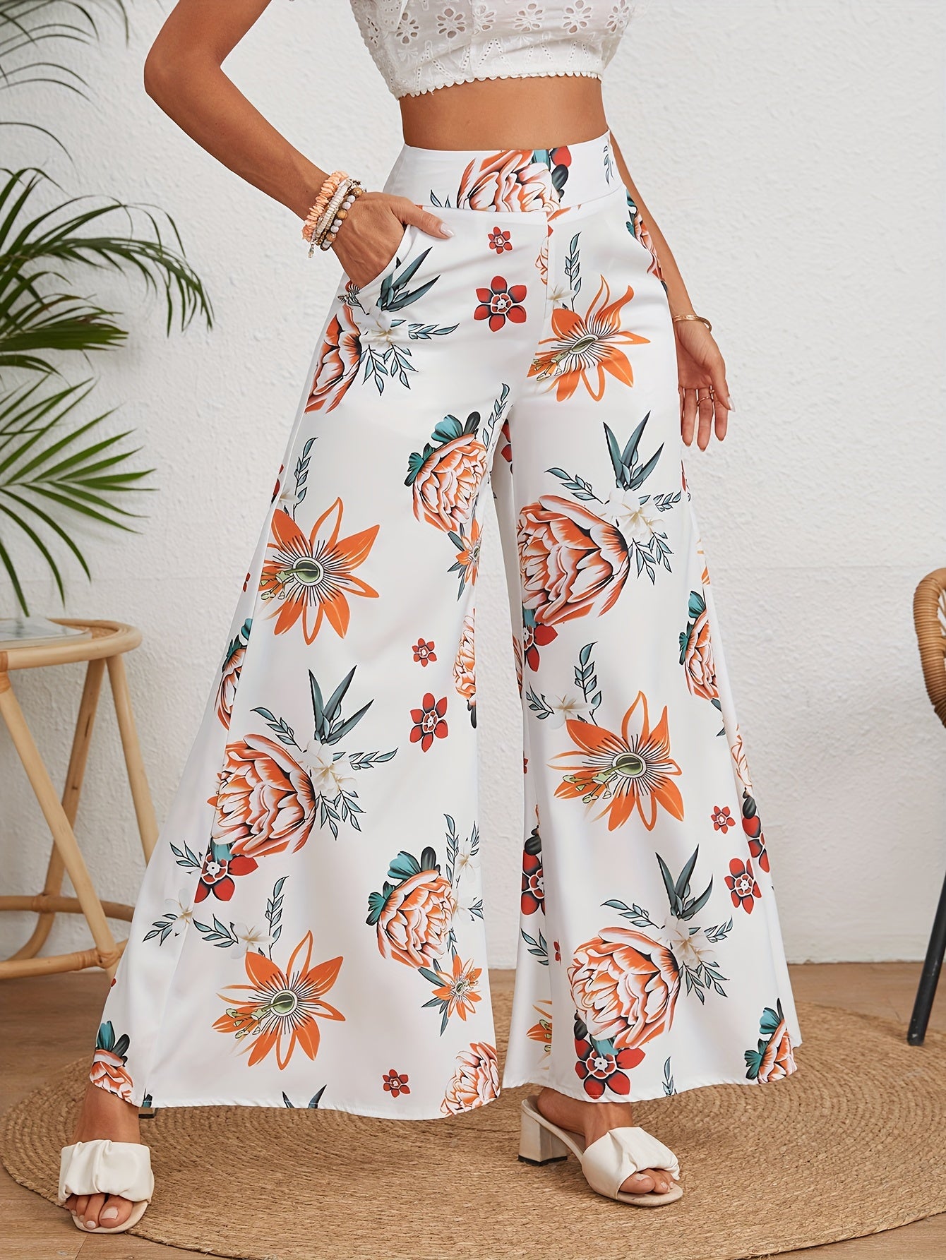 Floral Print Wide Leg Pants