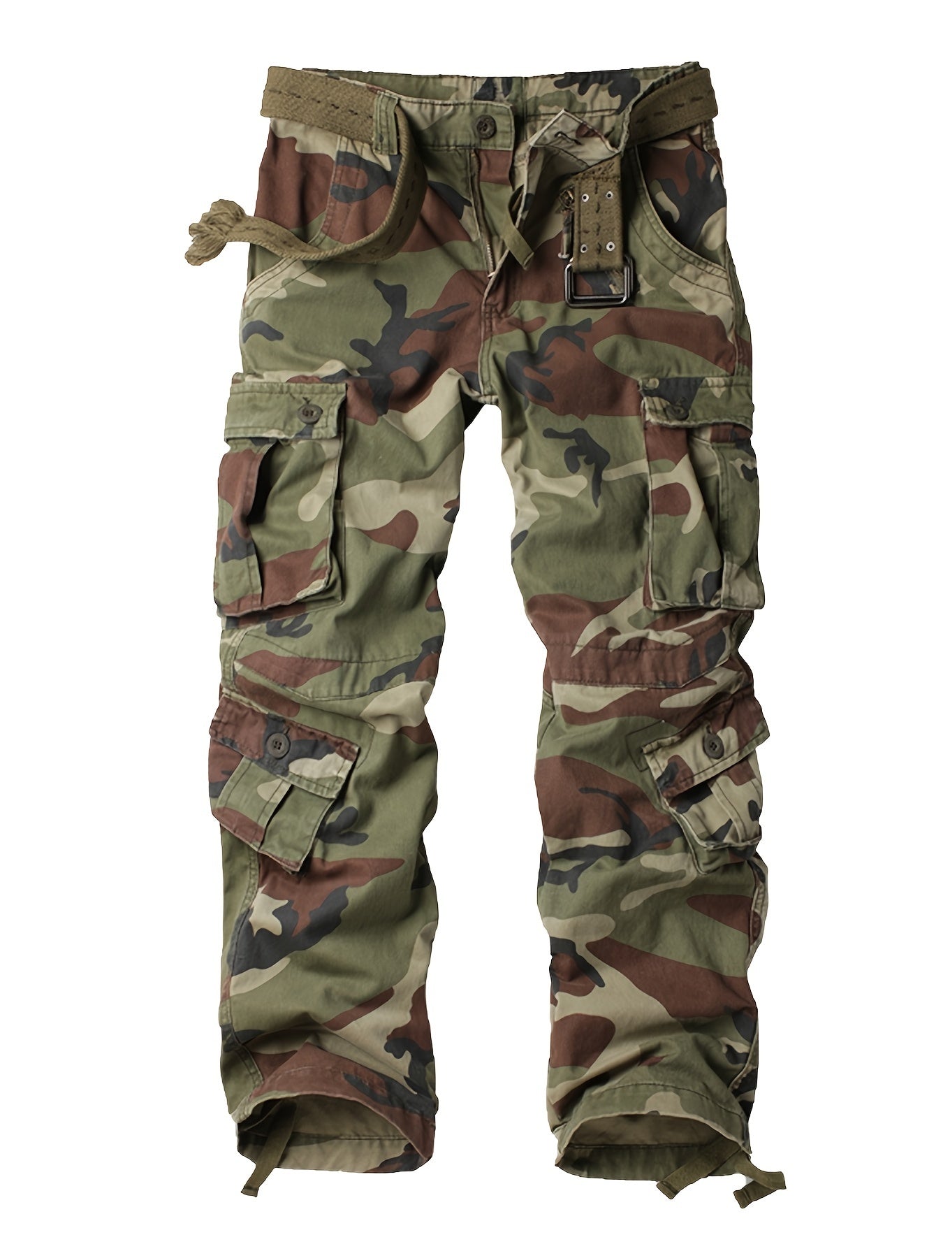 🌲 Solid Cotton Camo Multi Flap Pockets Men's Straight Leg Tactical Cargo Pants