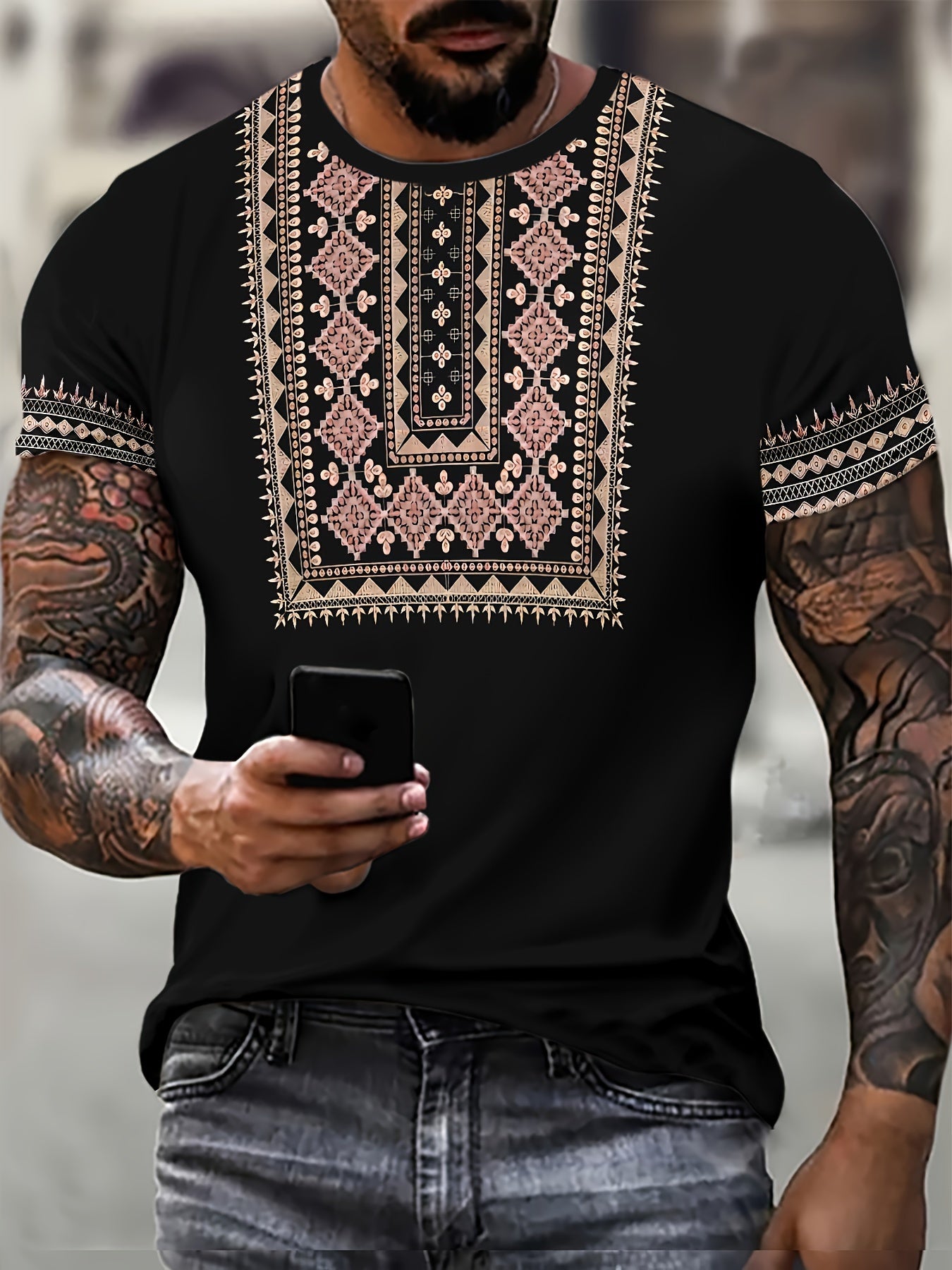 Ethnic Vibes" Graphic Crew Neck Tee