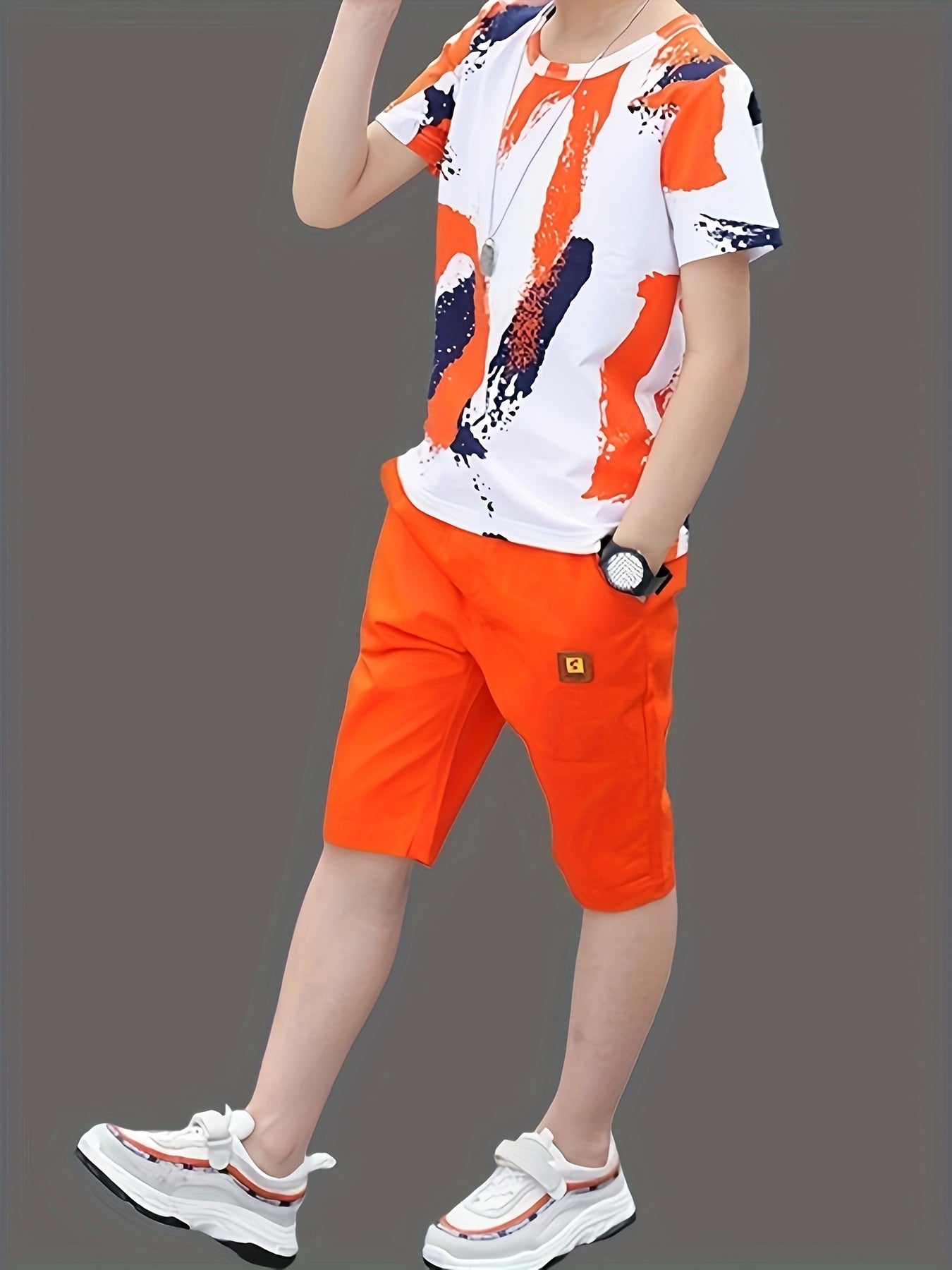 🌟 Boys' 2-Piece Letter Graphic T-Shirt & Solid Shorts Set – Comfy Summer Essentials 👕