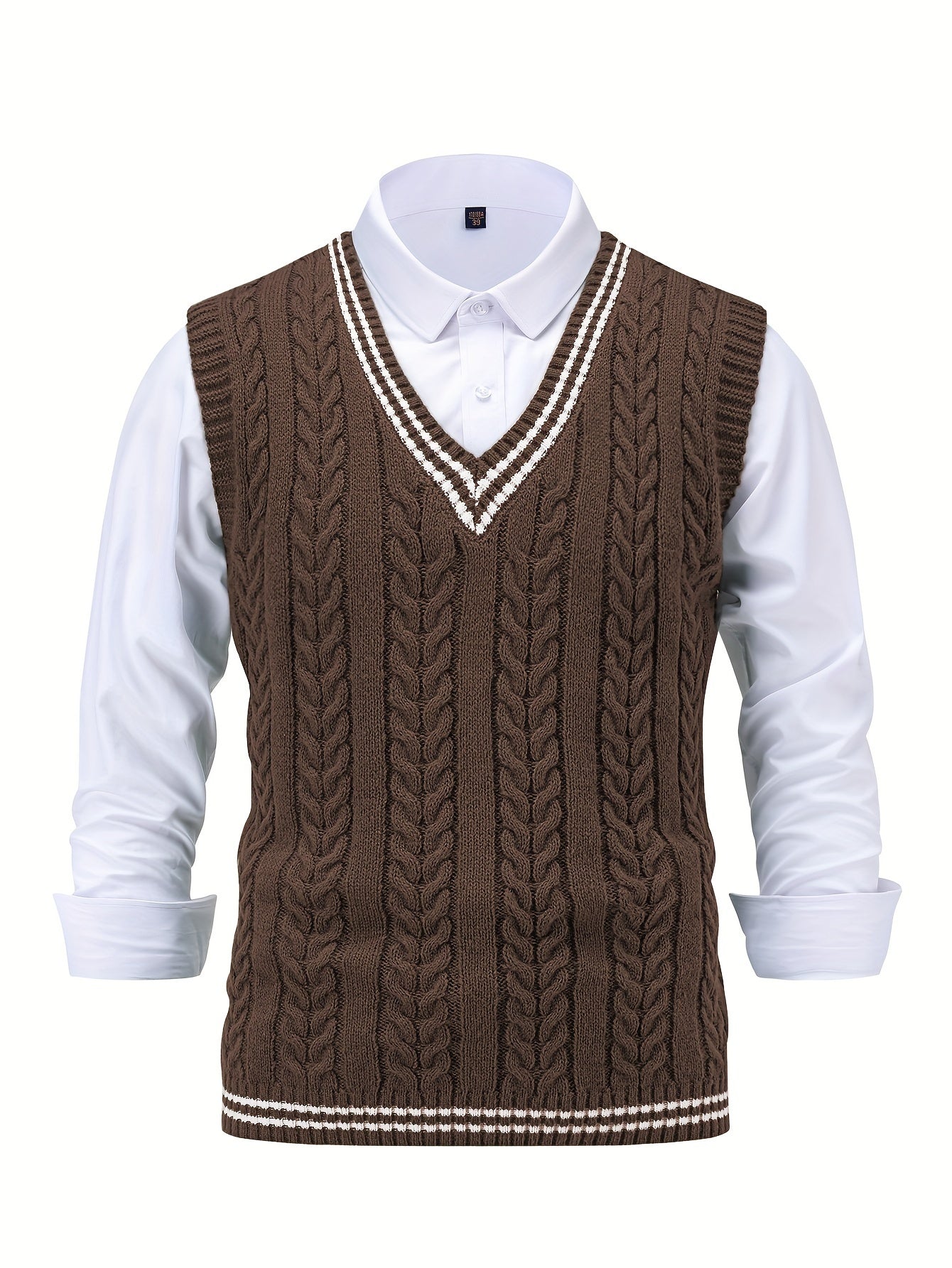 🧶 Men's Casual Knitted Sweater Vest with Color-Block Pattern 🍂