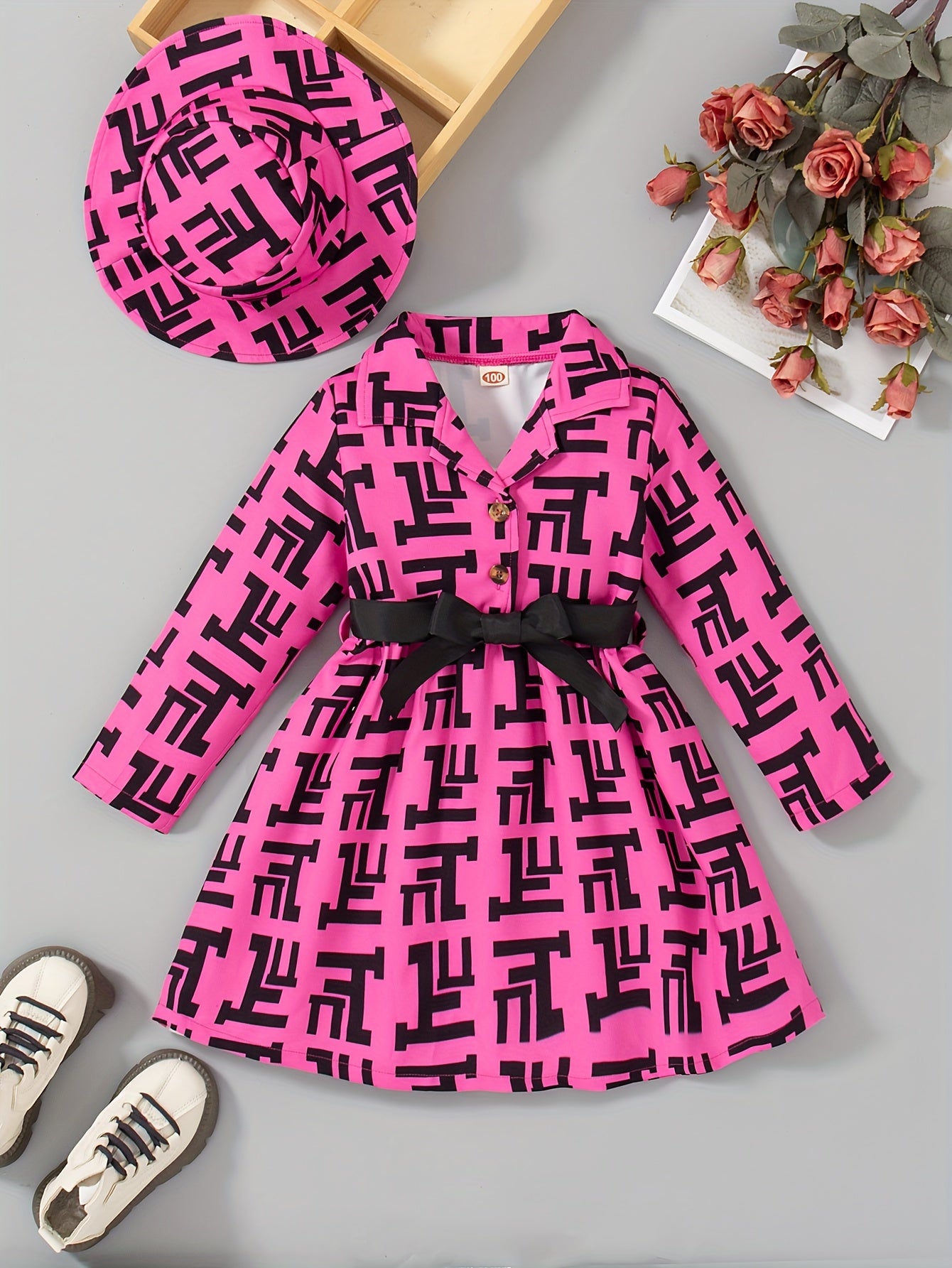 🌸 Girls Fashion Long Sleeve Printed Dress with Collar 👗