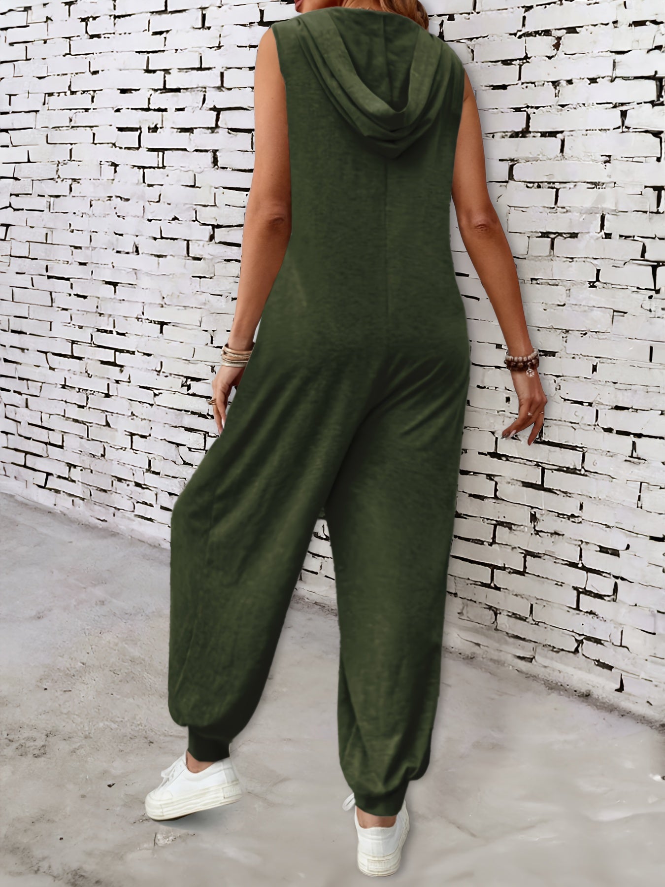 Solid Button Front Hooded Jumpsuit