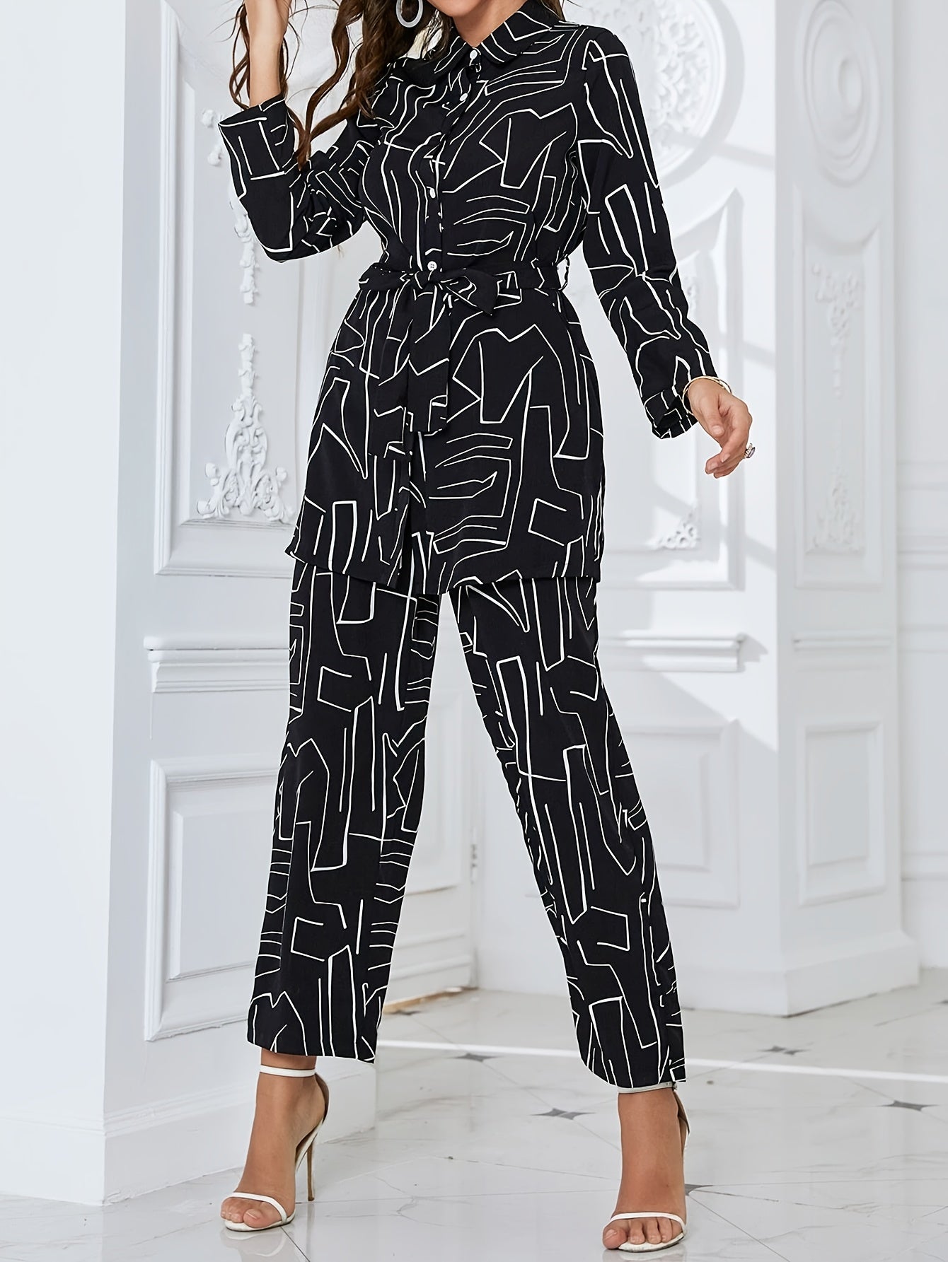 ✨ Elegant Line Print Two-Piece Set