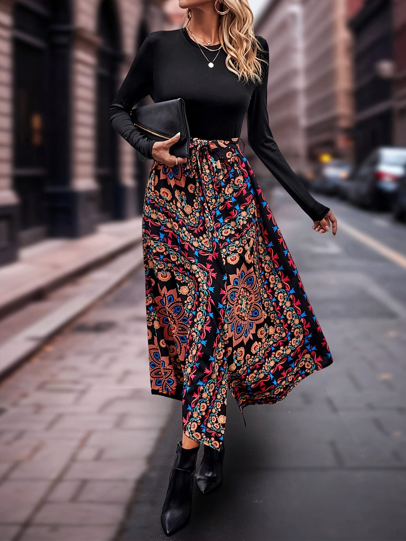 🌸 Floral Print Long Sleeve Belted Dress 🌺