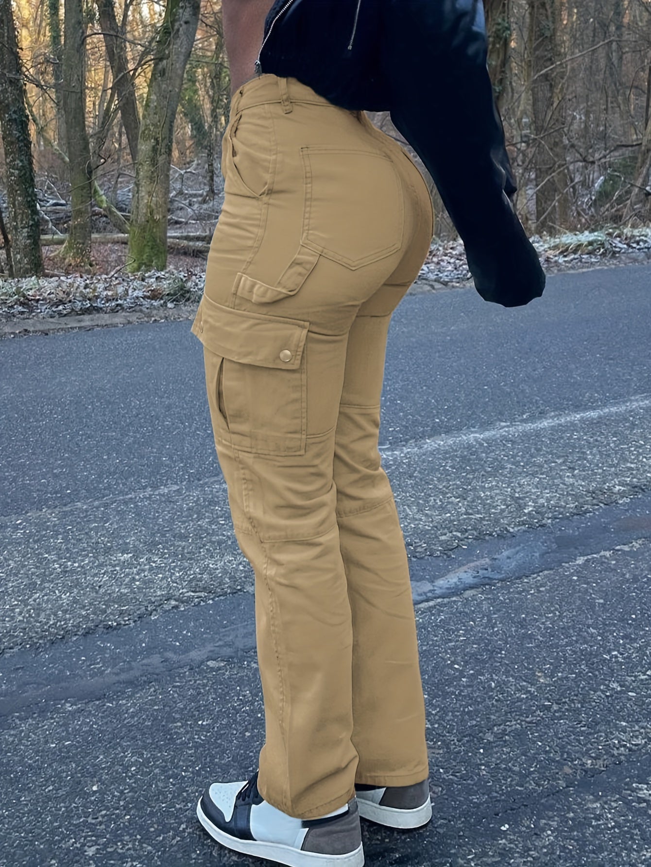 Flap Pockets Straight Leg Pants