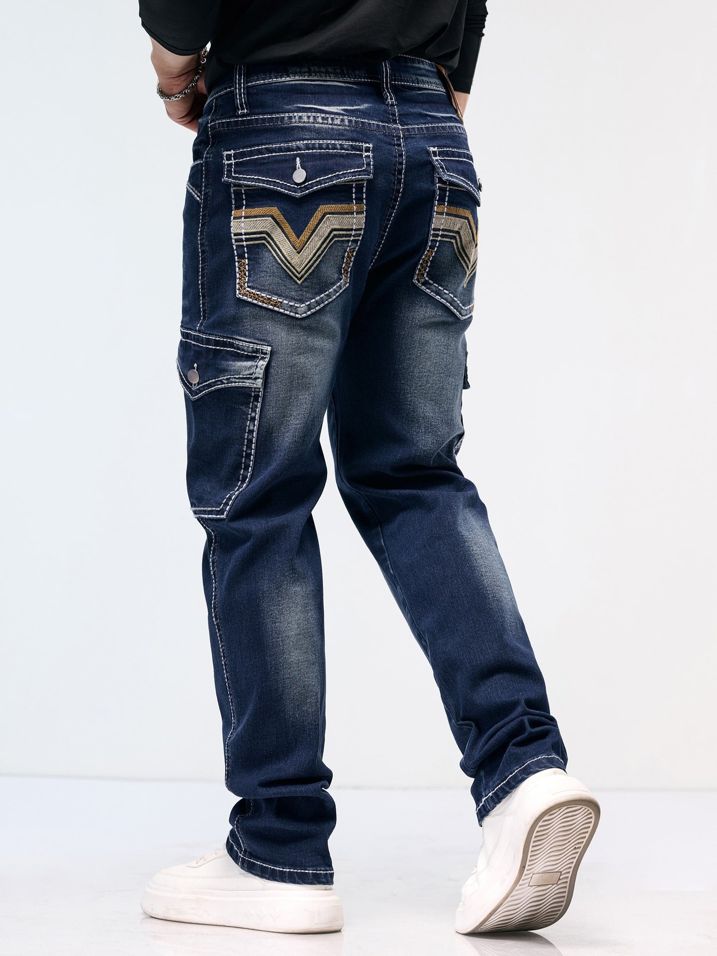 👖 ESDVQ Men's Vintage-Inspired Embroidered Stretch Jeans - Cotton Blend Comfort 🌿