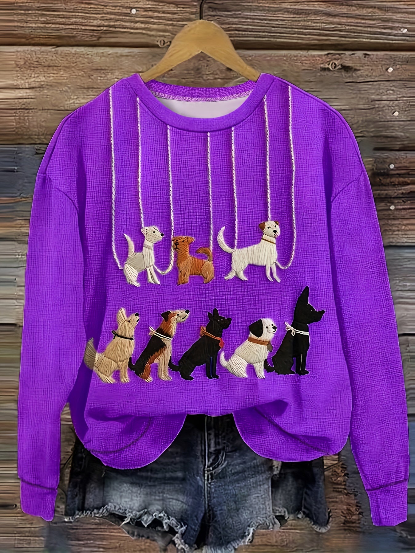 Plus Size Casual Crew Neck Sweatshirt with Cute Dog Print 🐾