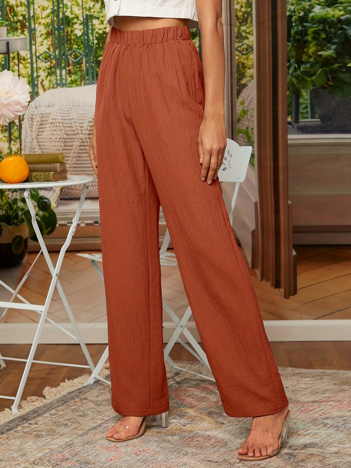 Textured Comfort Straight Leg Pants