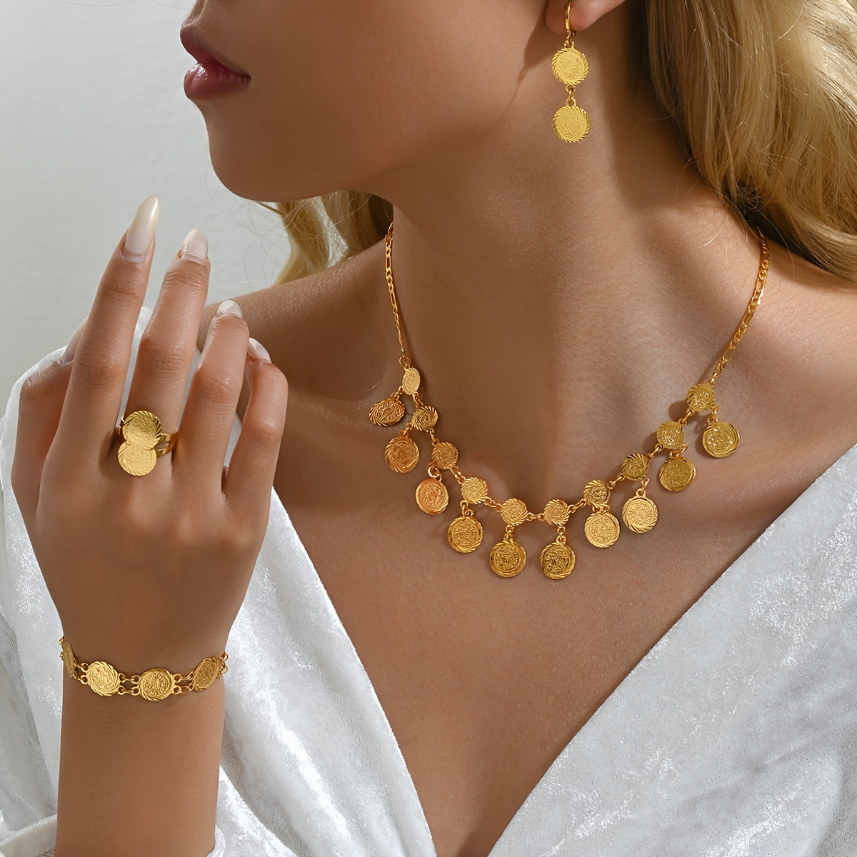 18K Gold Plated Retro Coin Design Wedding Jewelry Set 💍✨