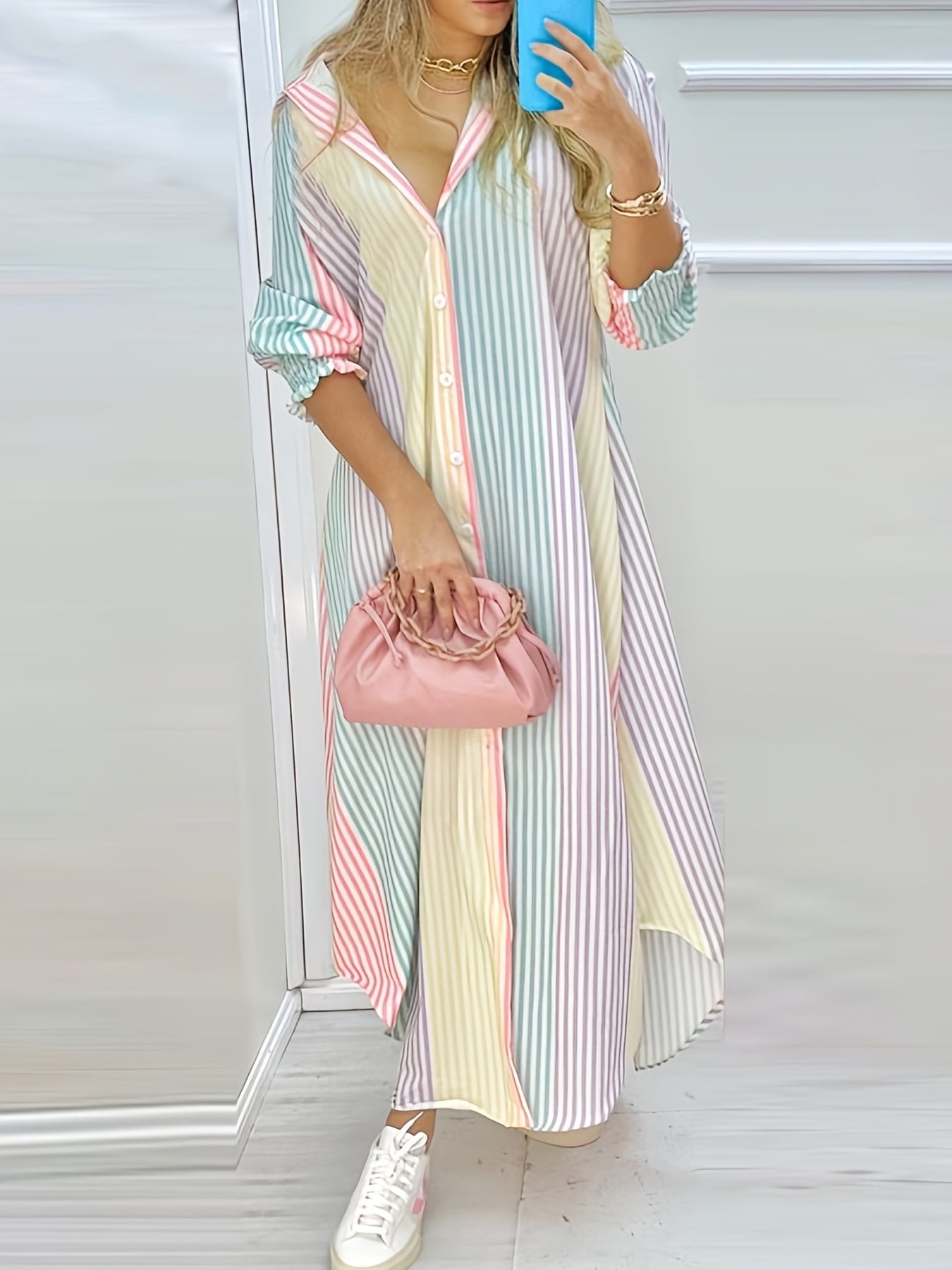 Color Block Striped Shirt Dress ✨