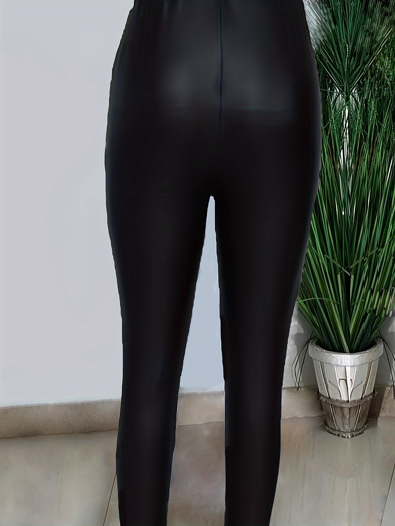 PU Leather Side Striped Tight Pants