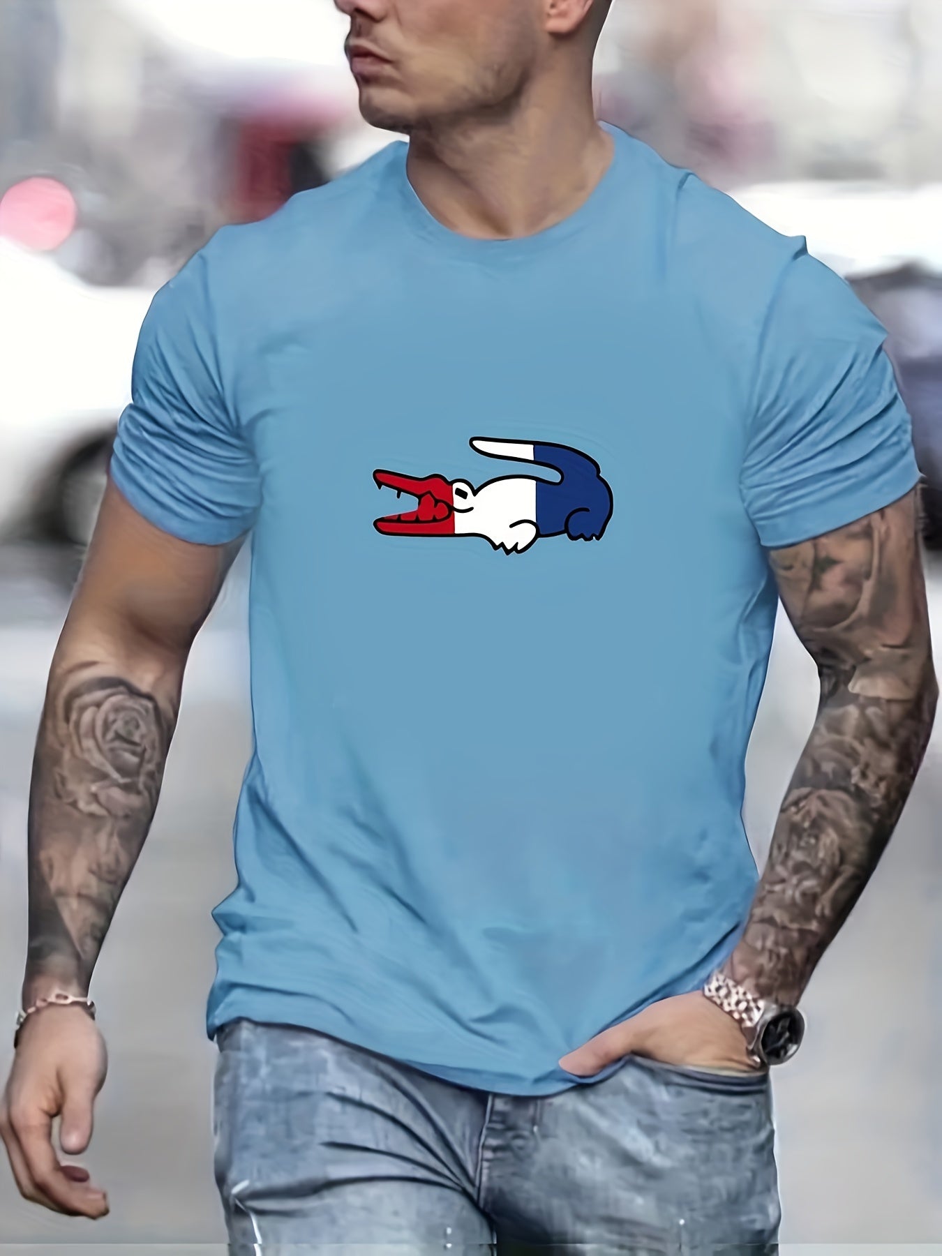 🐊 Red, White, and Blue Crocodile Graphic Print Men's T-Shirt 🇺🇸