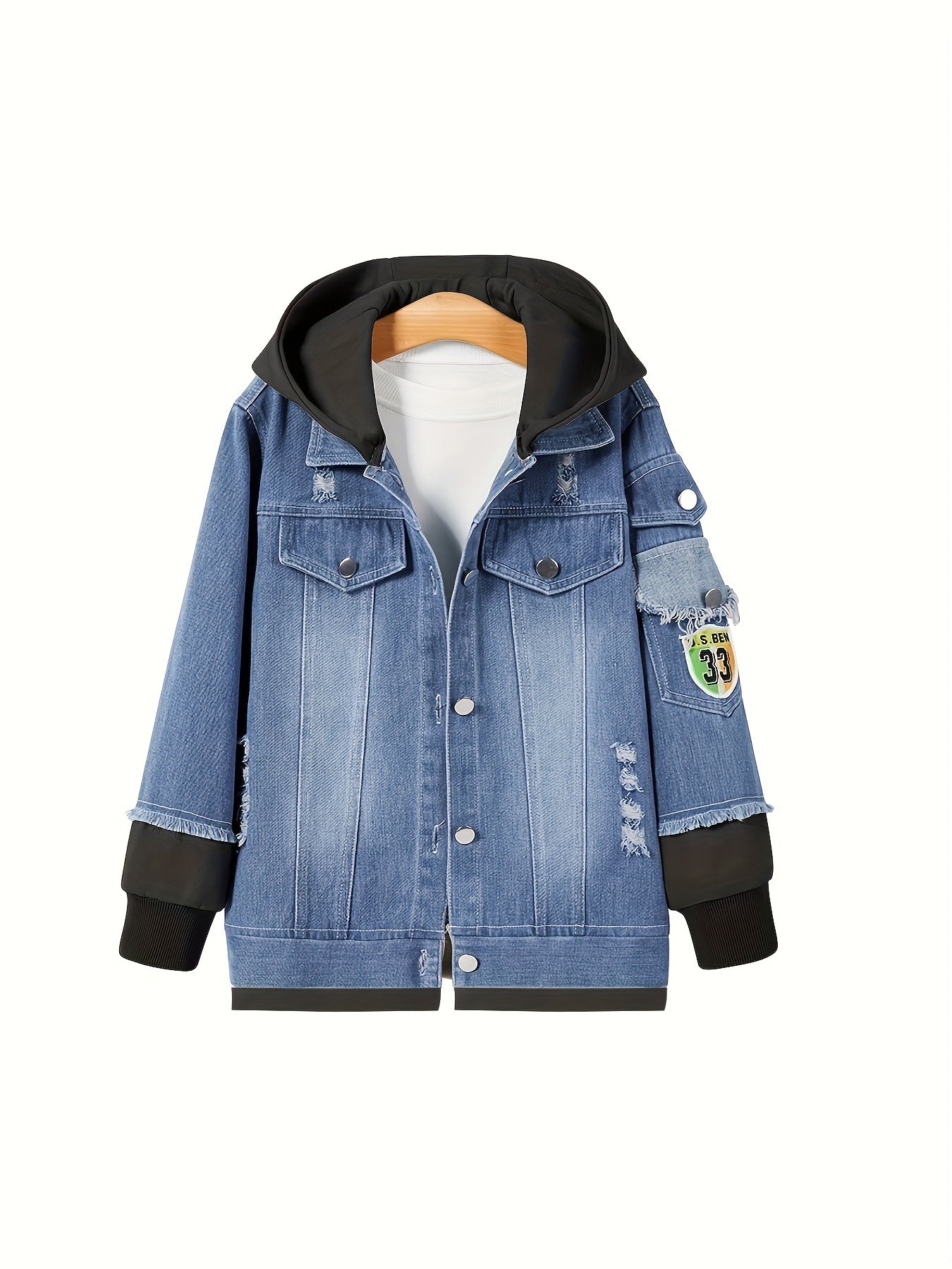 🦅 Boys' Casual Eagle Print Denim Hooded Jacket 🌟