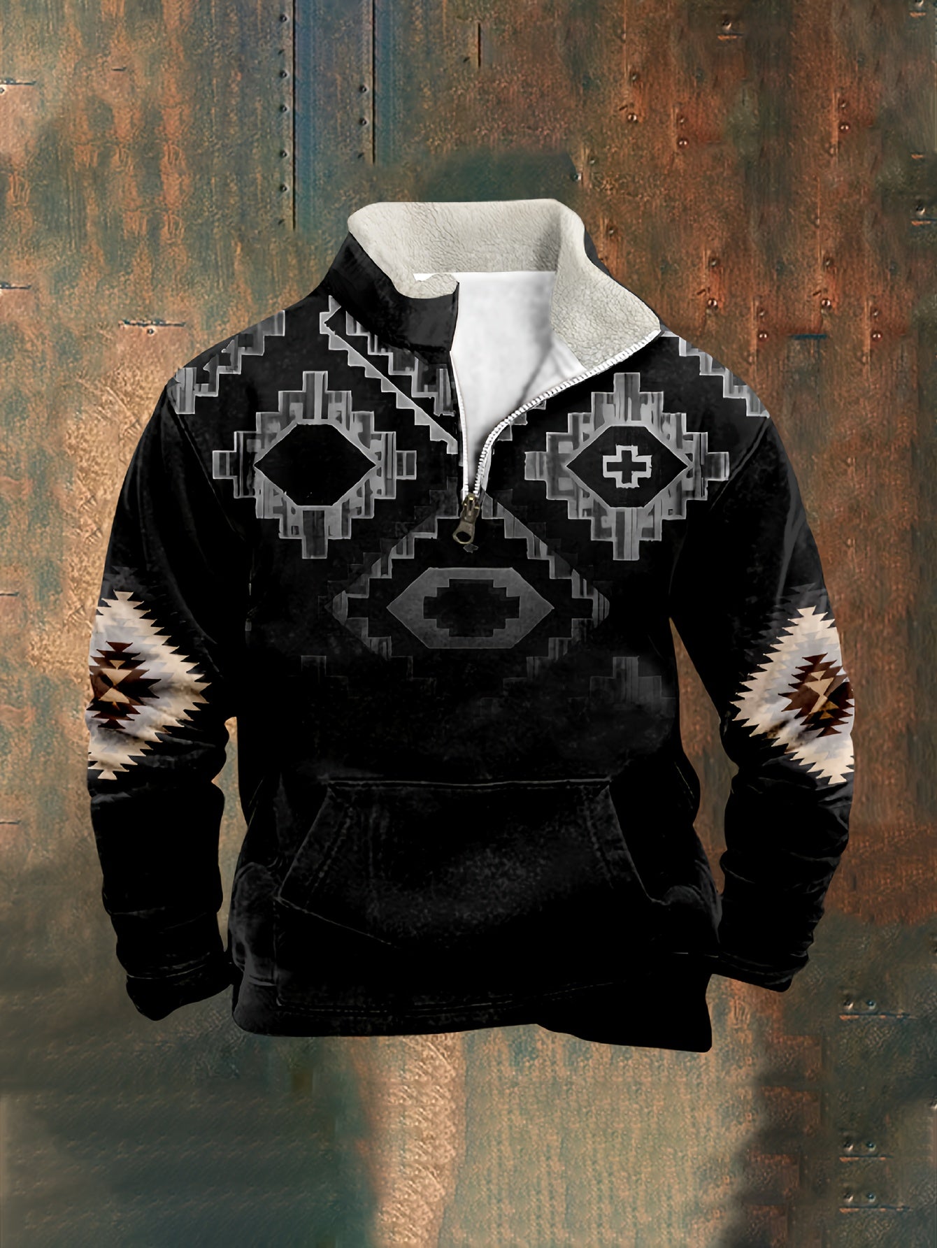 🌟 Tribe Vibe: Ethnic Style Stand Collar Sweatshirt 🏞️