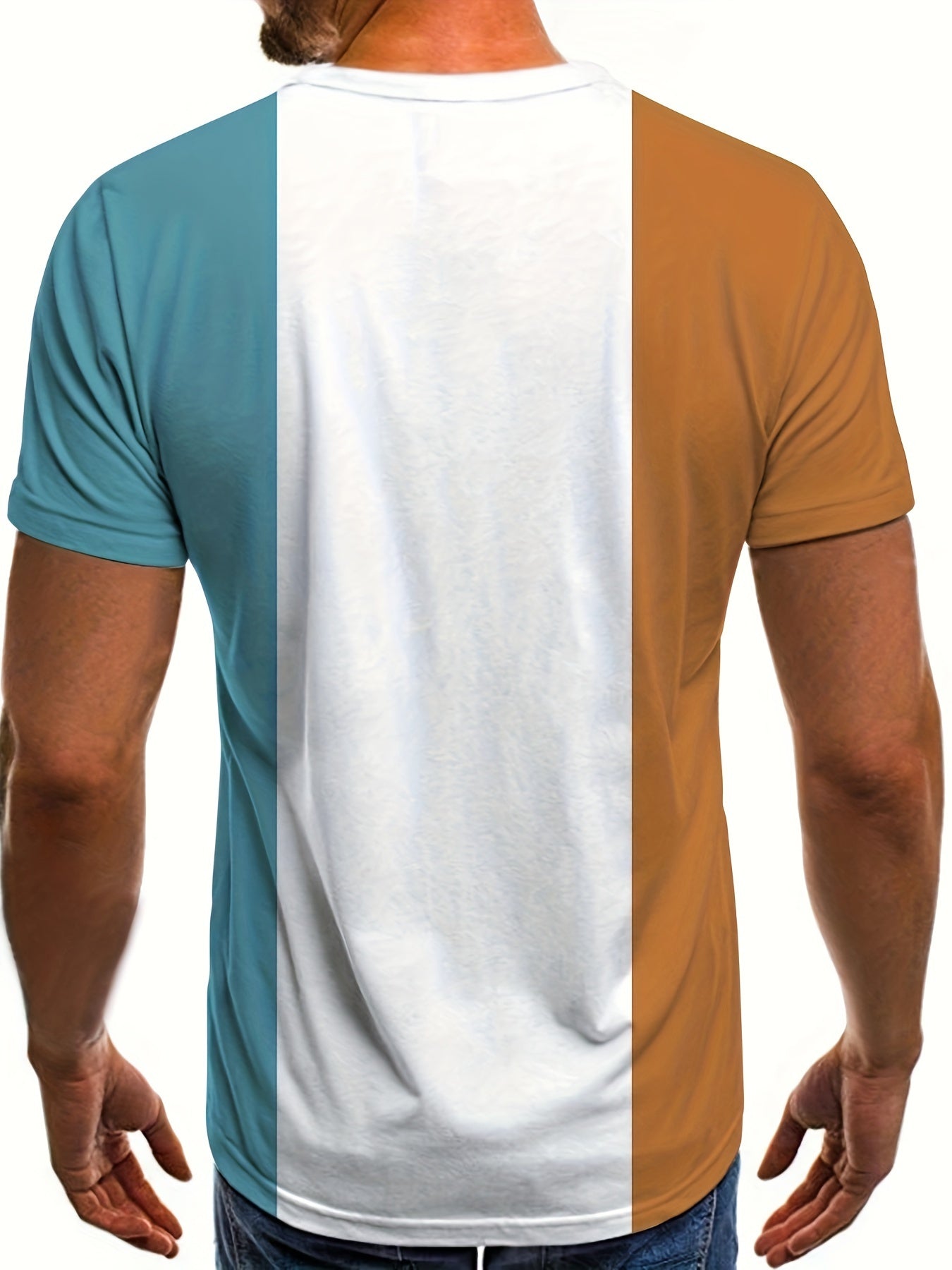 Plus Size Men's Summer Fashion Color Block Short Sleeve T-Shirt