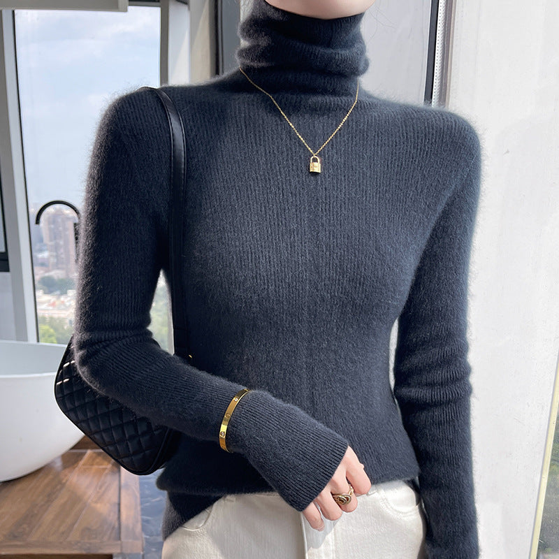 Autumn And Winter Pile Collar Wool Knitted Bottoming Shirt Slim Fit All-matching