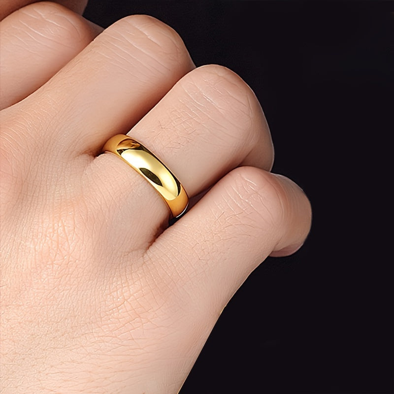 Stylish 4mm Titanium Steel Ring – Timeless Golden Tone Band 💍✨