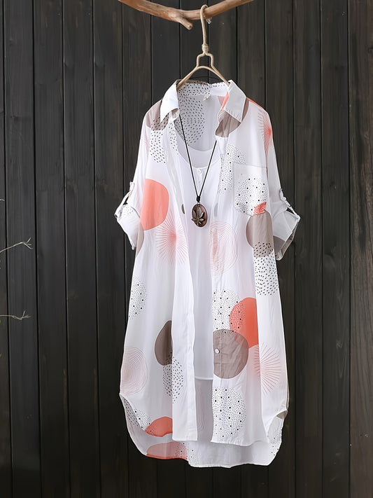 Graphic Print Button-Front Lapel Shirt