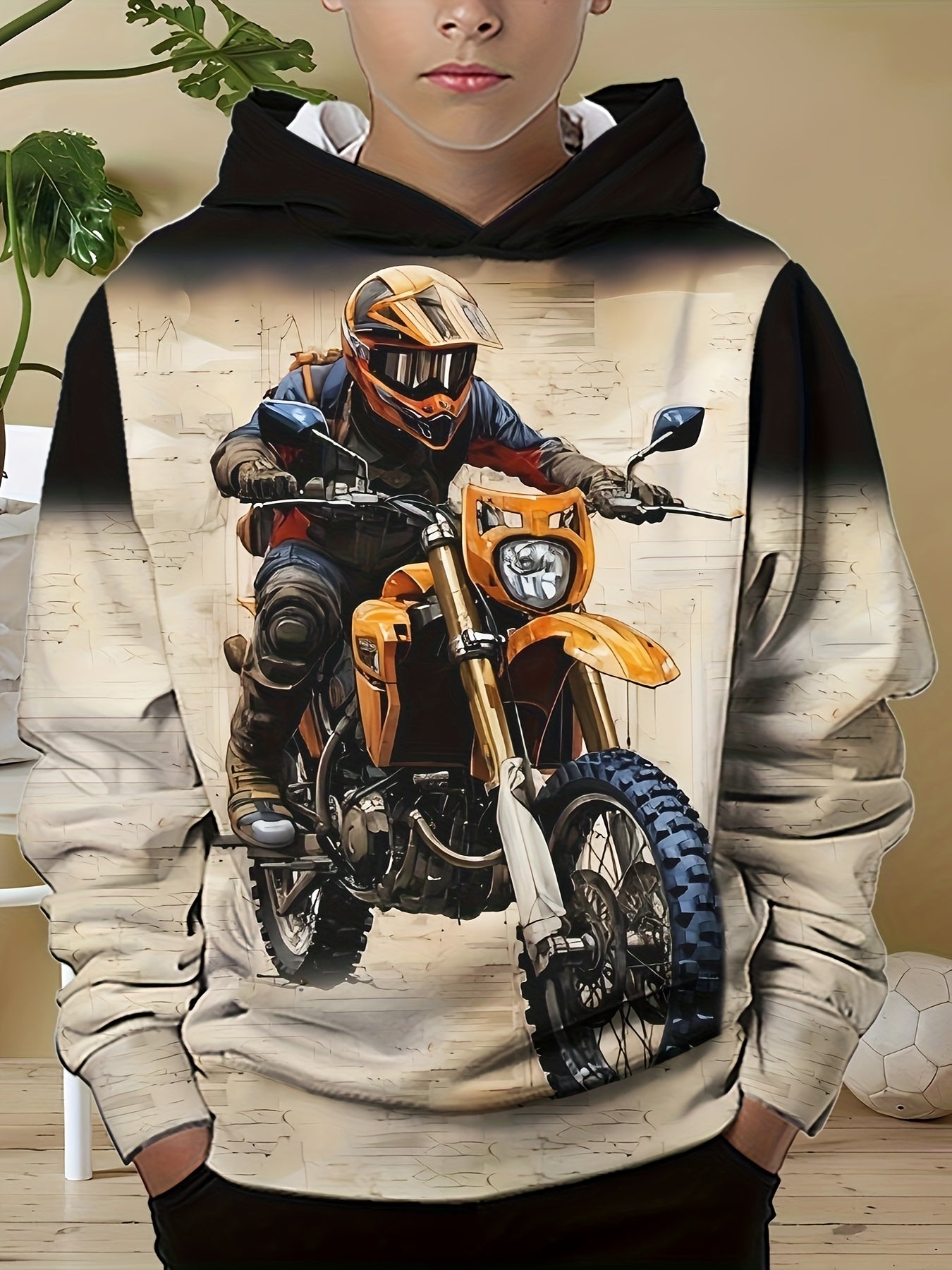 🏍️ Trendy Boys' Motorcycle Print Hoodie 🏍️