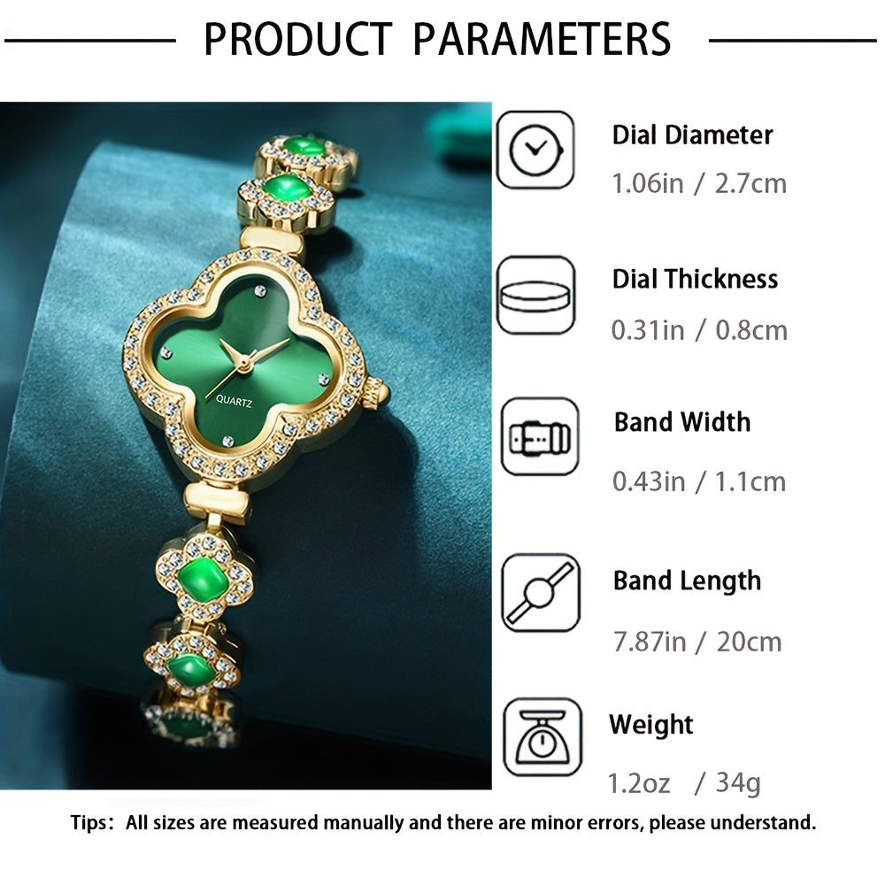 Baroque Elegance Clover Pointer Quartz Watch & Jewelry Set 🍀✨