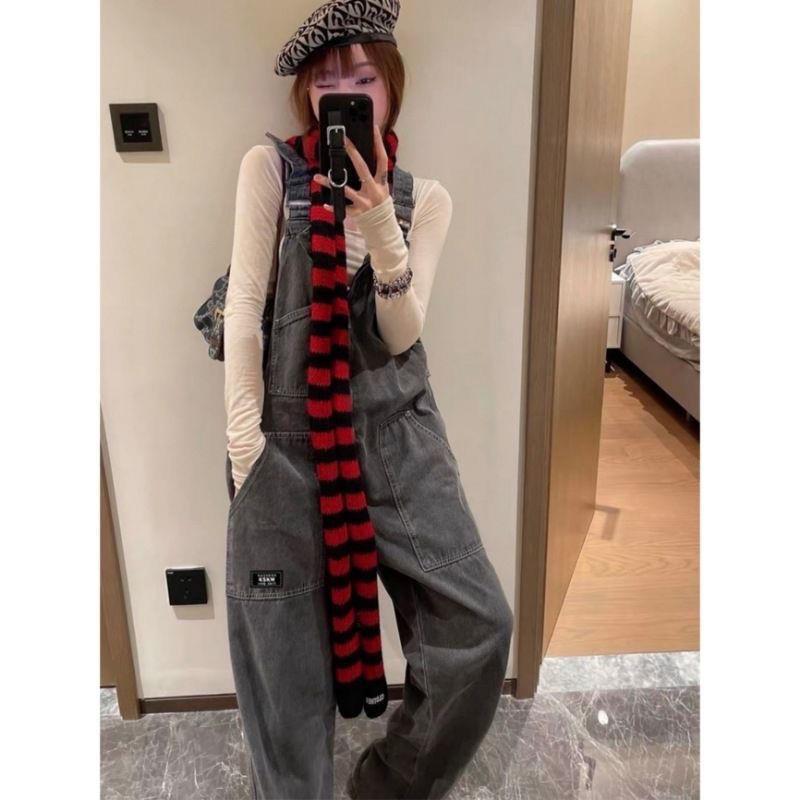 Yabi Style Culture Punk Y2g Black And Red Striped Scarf Extra Long Thermal Knitting Wool