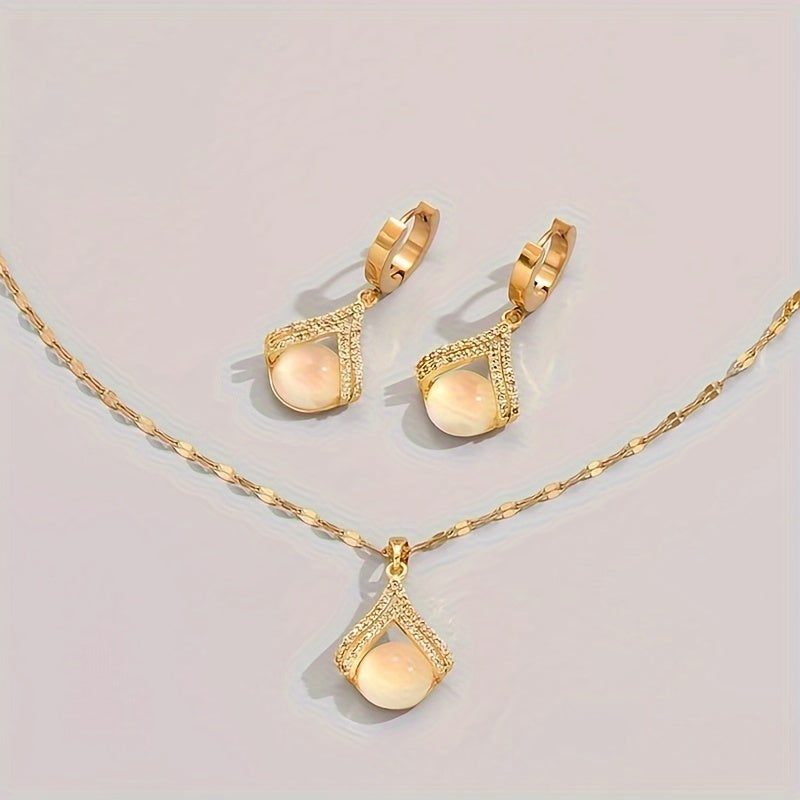 Golden Stainless Steel Earrings & Necklace Set (3pcs) 🌟