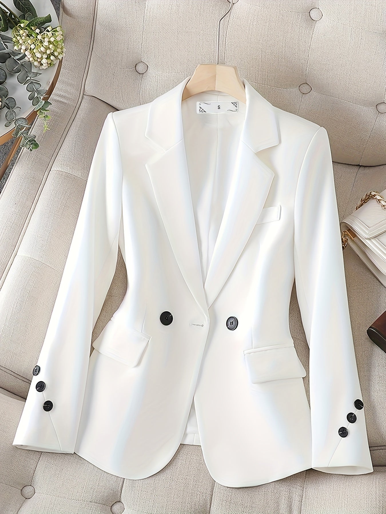 💼 Notched Collar Button Front Blazer - Elegant Long Sleeve Blazer For Office & Work 👗