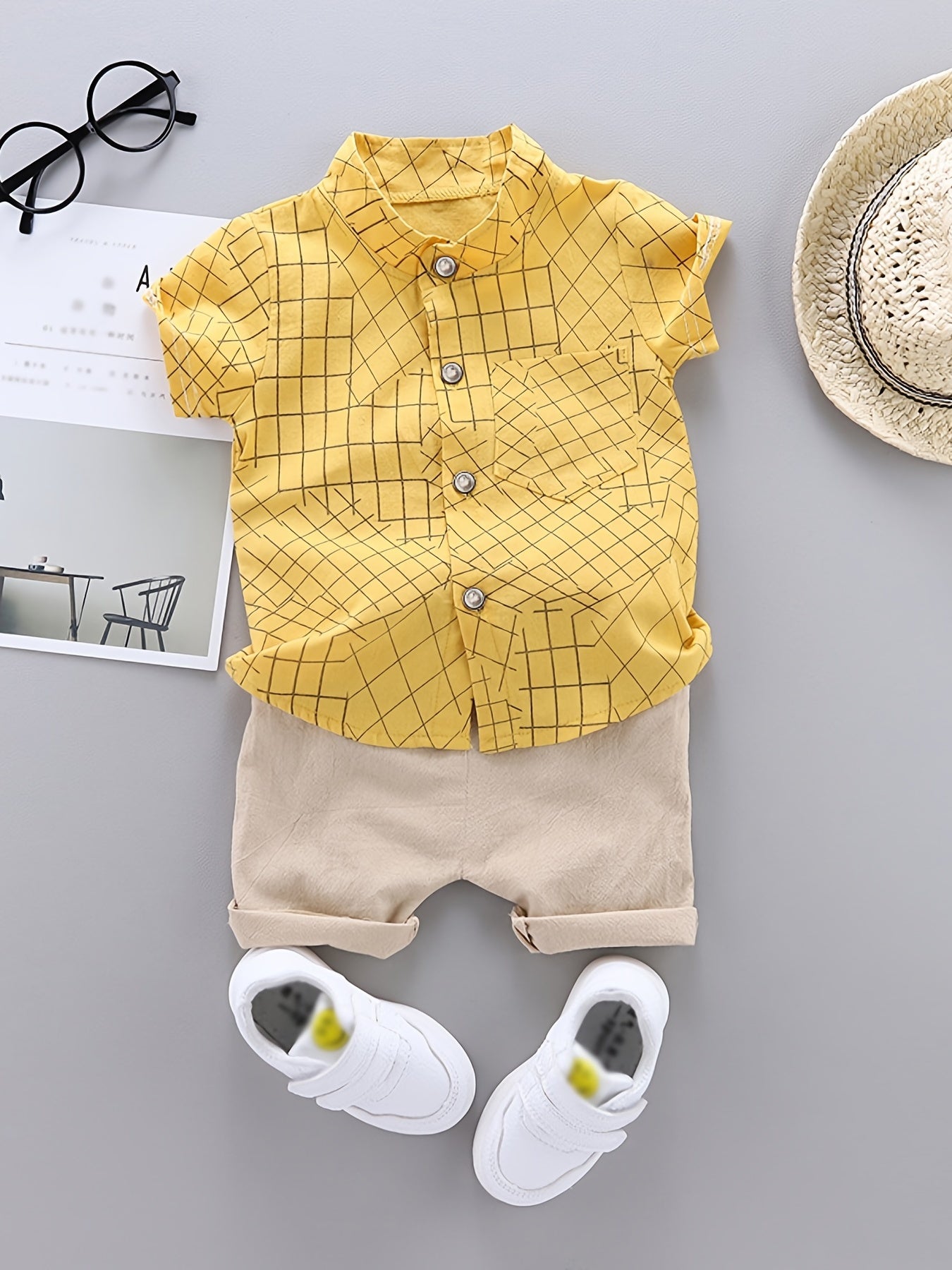 🦕 Baby Boys' Dinosaur Print Button Shirt & Elastic Waist Shorts Set – Adorable Summer Outfit 👶