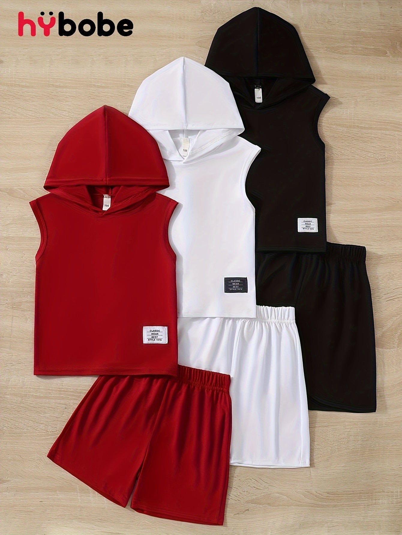 👕 6-Piece Boys' Casual Summer Outfits Set – Versatile Sleeveless Hooded Tops & Shorts 🌟