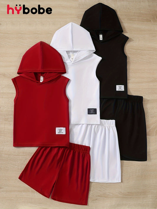 👕 6-Piece Boys' Casual Summer Outfits Set – Versatile Sleeveless Hooded Tops & Shorts 🌟