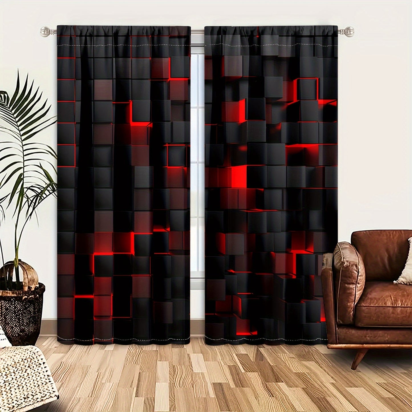 Futuristic Gradient Red & Black Curtain Panels 🌗🏙️