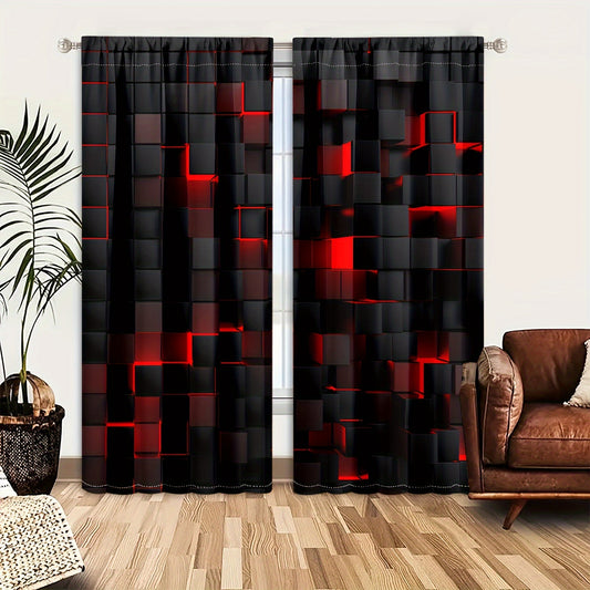 Futuristic Gradient Red & Black Curtain Panels 🌗🏙️