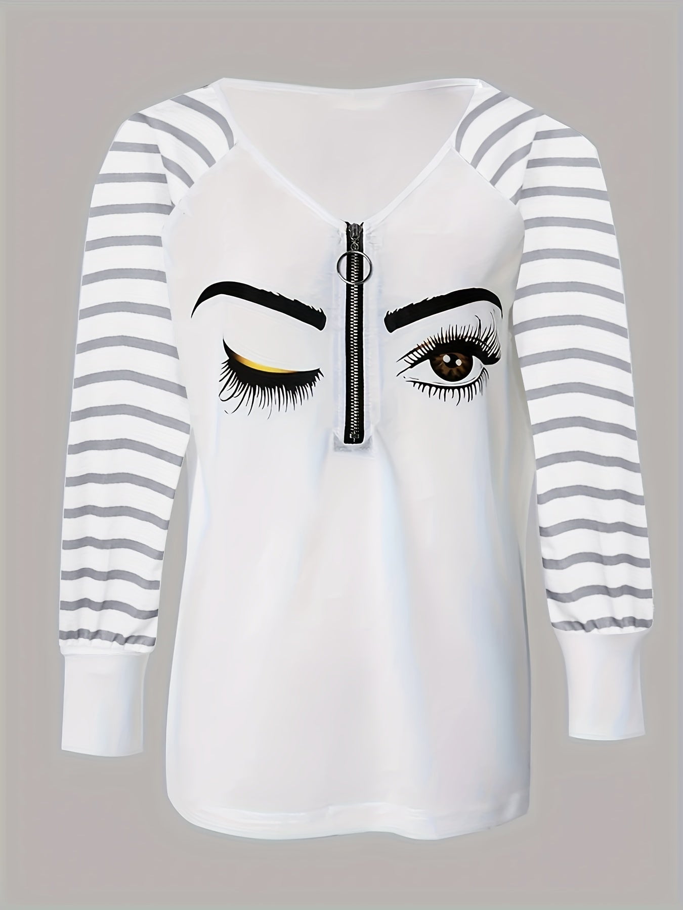 Eyelash Print Zip Front T-Shirt