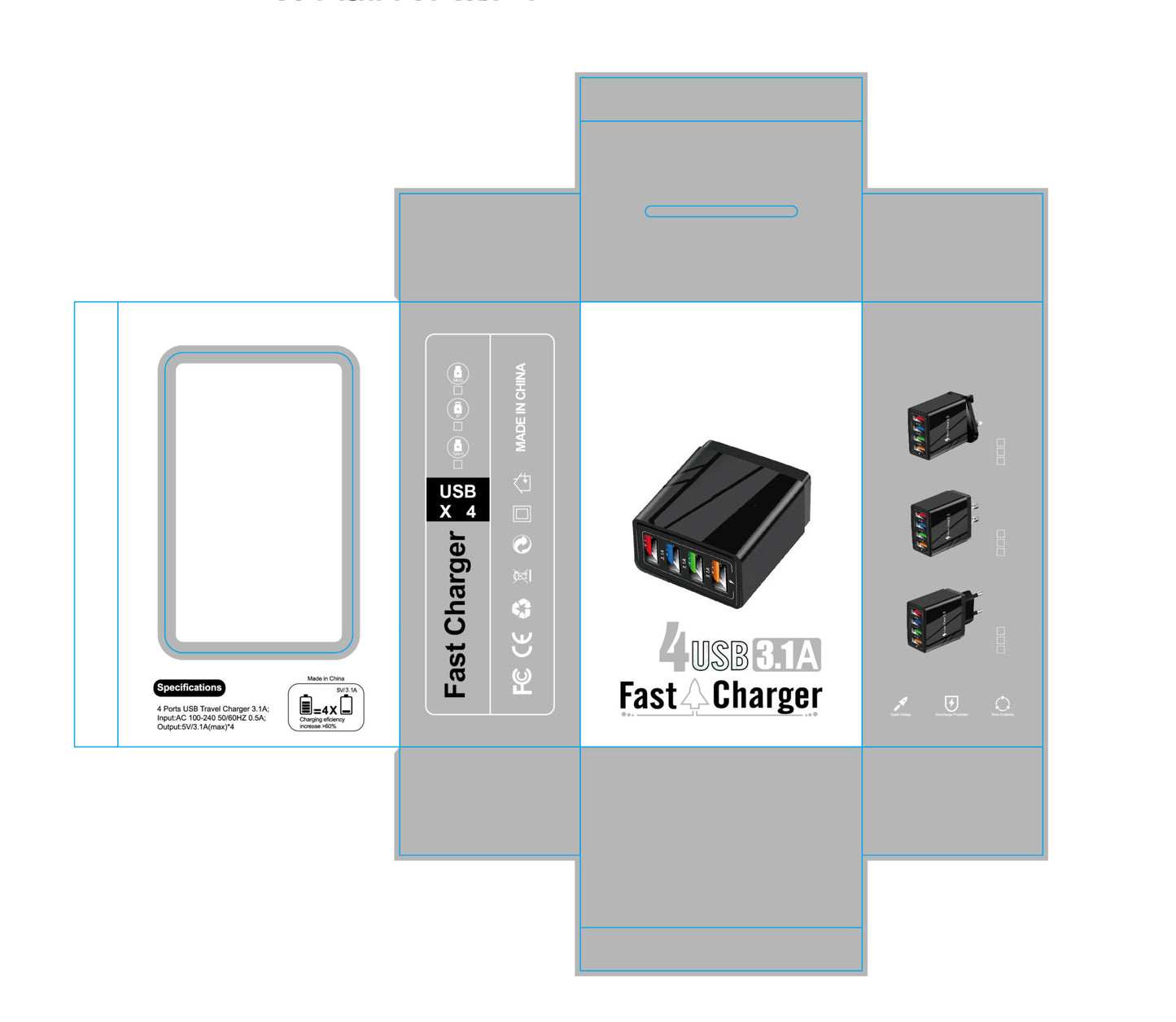 Swift Charge 4-Port USB Wall Charger: Quick Charge 3.0 Adapter