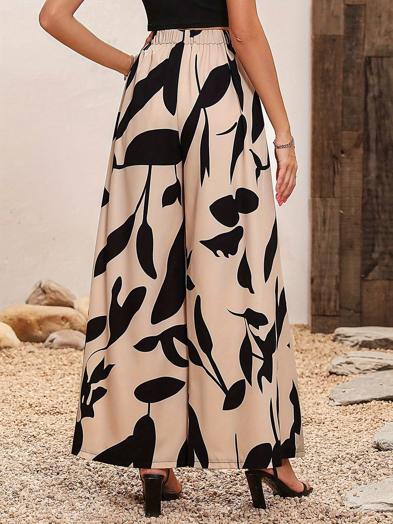 Elegant Leaf Wide Leg Pants