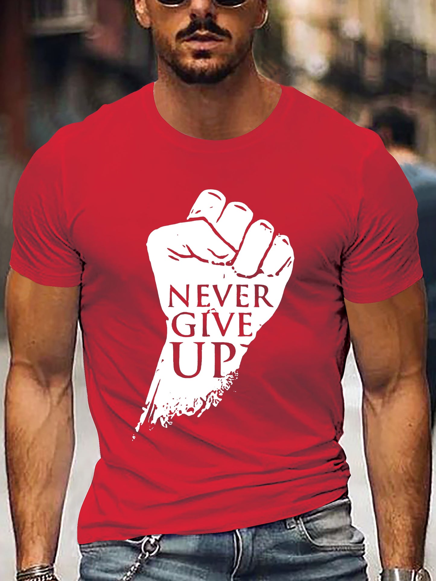 💪 Fist and Never Give Up Graphic Tee 👕