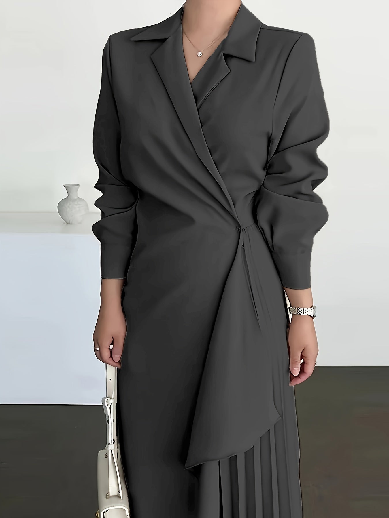 ✨ Asymmetrical Lapel Neck Dress