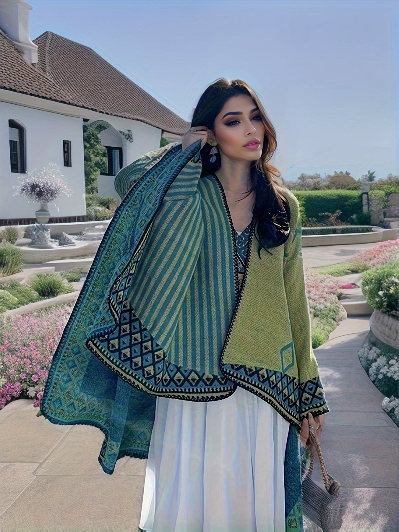 Plus Size Geometric Pattern Shawl