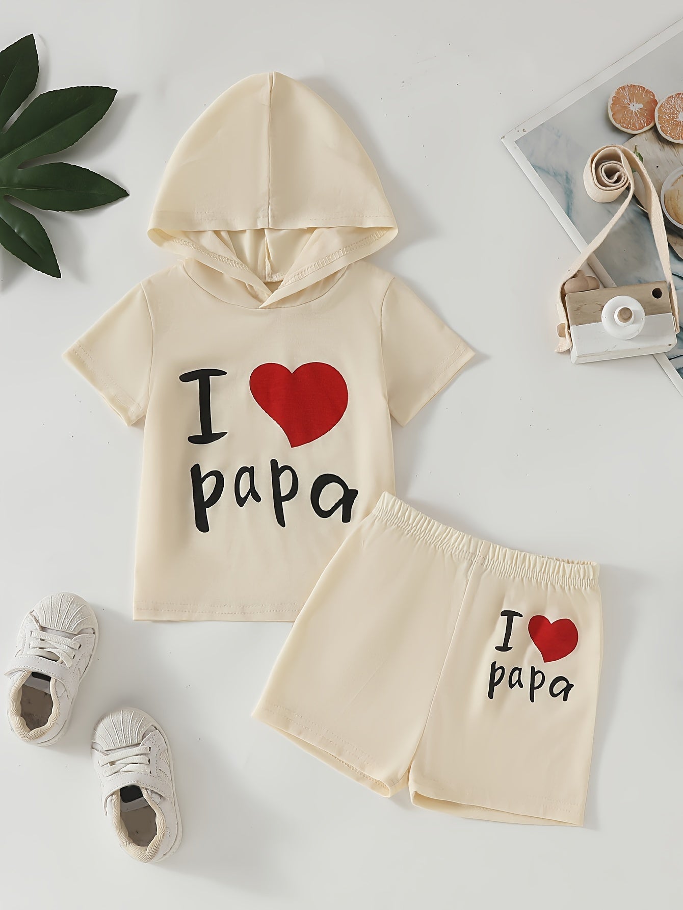 👶 “I Love Papa” 2-Piece Summer Set for Baby Boys – Hooded T-Shirt & Shorts Combo 🌞