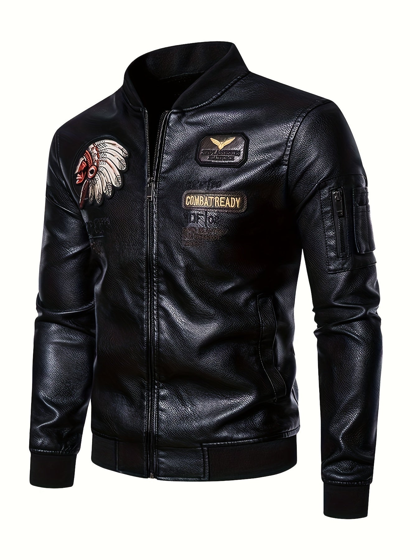 🖤 Men's Tribal Portrait Embroidery Stylish PU Leather Jacket - Multi-Pocket Retro Classic Bomber Jacket 🎁