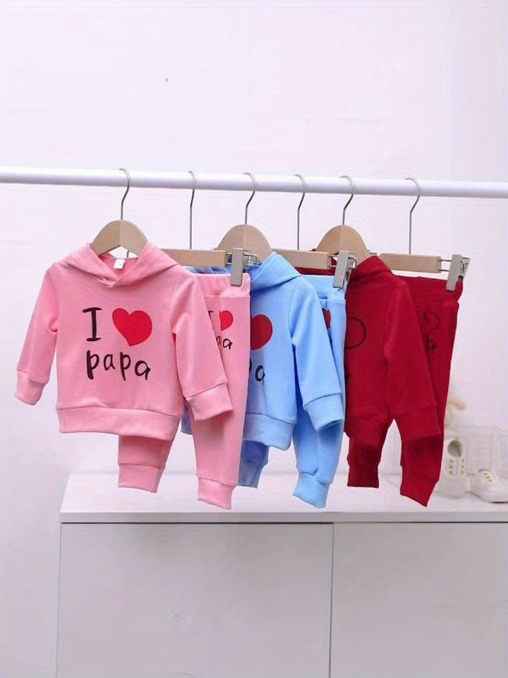 💖 Baby Girls' Cute "Letter of Love" Print Hoodie & Trousers Set 🌸